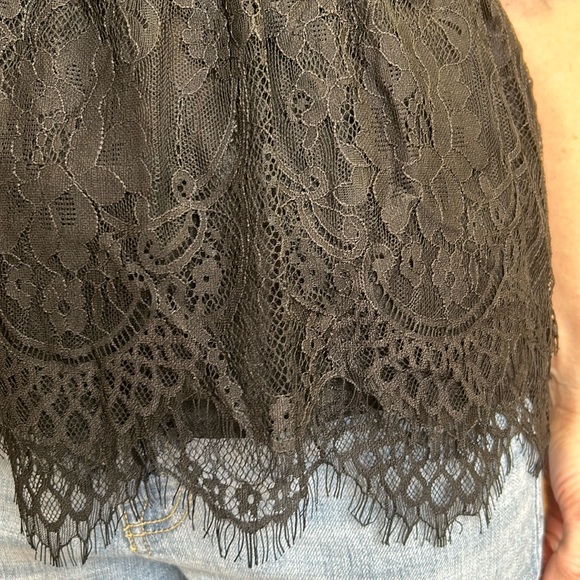 NWT White House Black Market Lace Bodice Blouse Crochet Sheer Peplum Black 8 - Picture 7 of 14